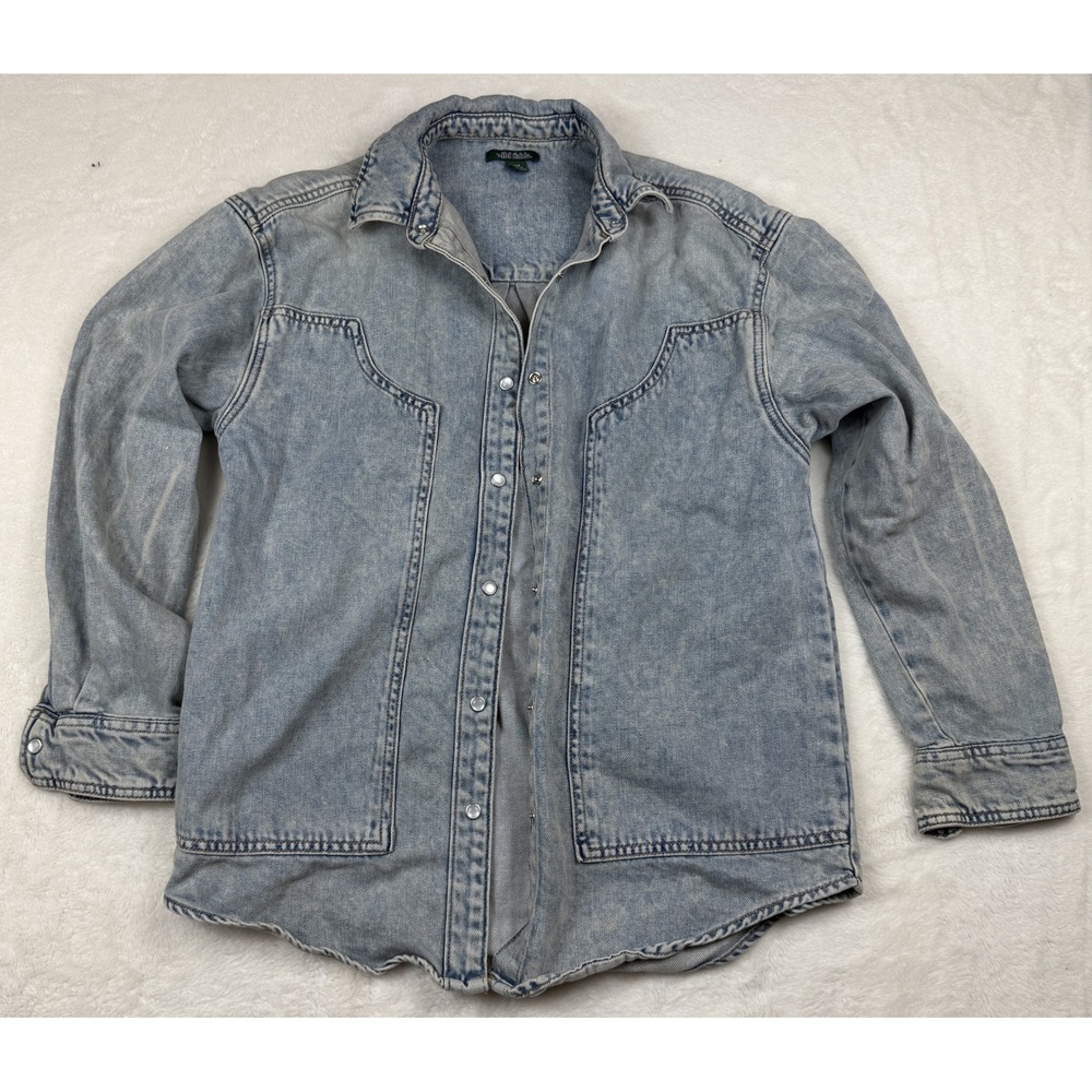 Wild Fable Light Wash Denim Western Pearl Snap Shirt XXS Long Sleeve Blue